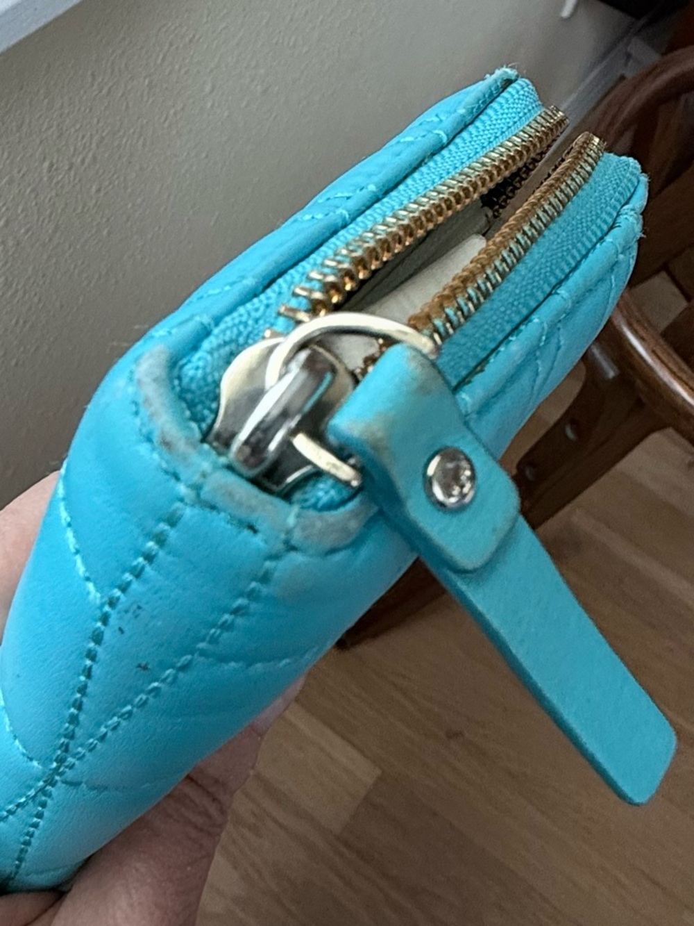 kate spade Teal Quilted Zip Wallet with Logo Plaque - Picture 12 of 13